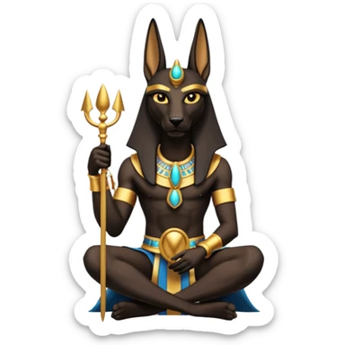 Ancient style lavishly adorned anubis staged formally sitting posed  sticker