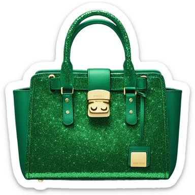 Realistic isolated emerald green glitter michaesl kors satchel purse.  sticker