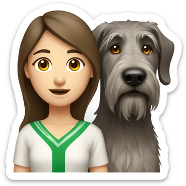 brown hair girl and Irish wolfhound dog with white spot on chest sticker