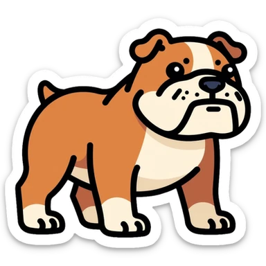full body bulldog standing, muscular stocky build, short legs sticker