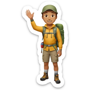 man standing proudly on a mountain summit, apple style emoji sticker
