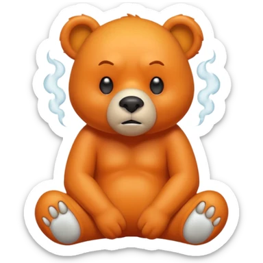 Create a orange friendly bear, make him look like from a kid cartoon. Show his whole body. Make him look shy and cross his leg while he is standing. make him look mad and steam coming out of his ears sticker