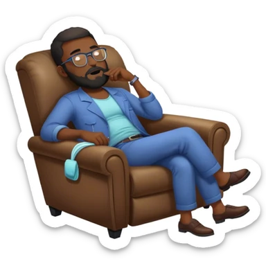 Black hair Guy with glasses and beard sleeping on recliner and drooling  sticker