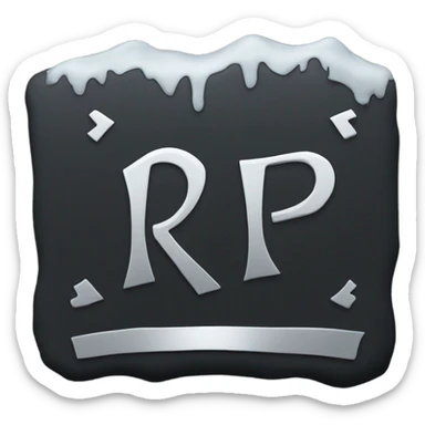 a black grave with the letters RIP on a silver  sticker