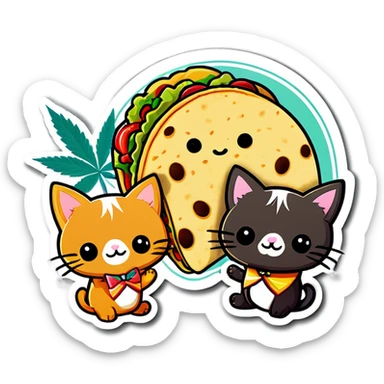 Kawaii Marijuana leaf and kittens eating tacos kawaii style  sticker