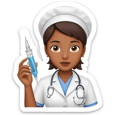 Enfermera morena con jeringa en mano sticker