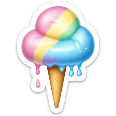 Rainbow cotton candy with glossy, dewy surface and reflective sugar crystals sticker