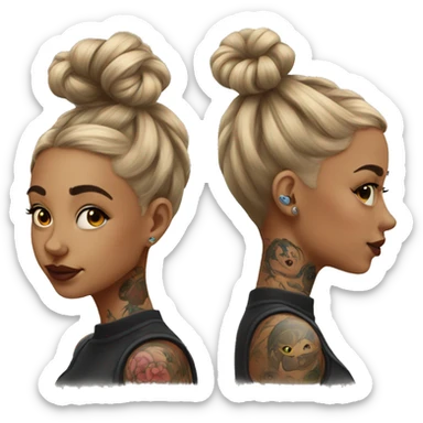 Tattooed girl with space buns and side bang sticker