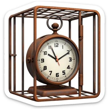 clock trapped inside a metal cage sticker