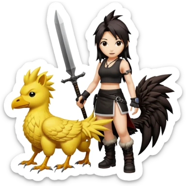 Cloud & Tifa FF7 character emoji - with fenrir blade & black chocobo  sticker