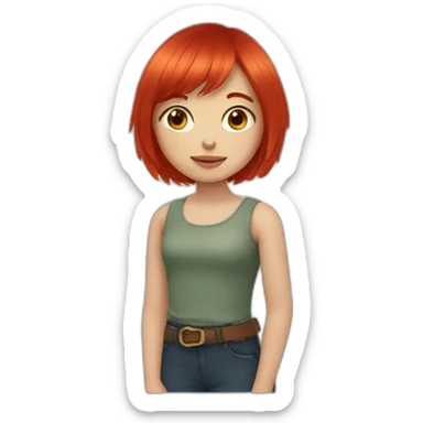 Girl with red hair and bang and white ouchanka sticker