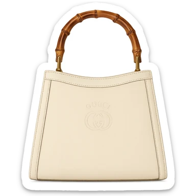 gucci bag, vintage style, cream canvas, bamboo handle, subtle logo, elegant, isolated, no background sticker
