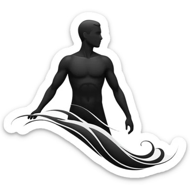 Simple male silhouette formed by subtle flowing energy, minimalist monochrome abstract waves, no facial features sticker