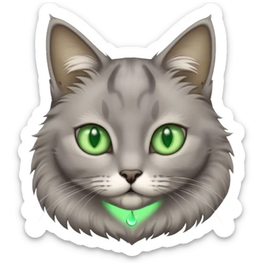grey cat with green eyes and white stain below the necj sticker
