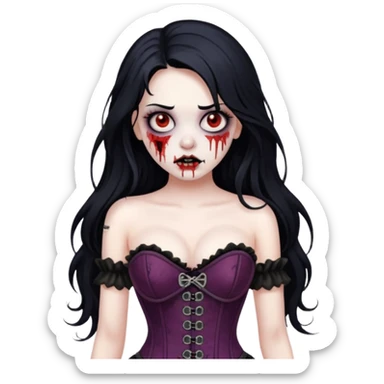 zombie girl, long black hair and corset sticker