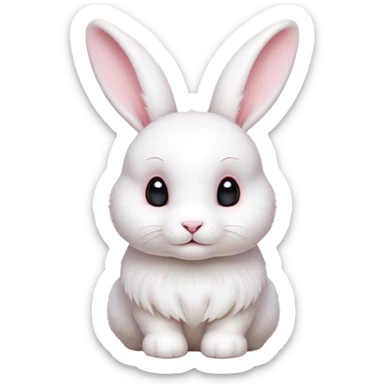 Cinematic Cute White Rabbit Portrait Emoji, Head tilted playfully and inquisitively, featuring a luxurious, silky white fur with soft, twitching ears, round, sparkling dark eyes filled with curiosity, Simplified yet irresistibly adorable features, highly detailed, glowing with a warm, friendly glow, high shine, affectionate and lively, stylized with a touch of whimsy, bright and endearing, soft glowing outline, capturing the essence of a mischievous yet loving bunny, so playful it feels like it could hop out of the screen and into your arms! sticker