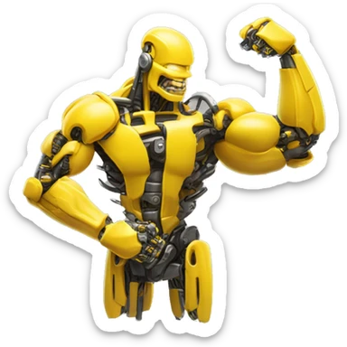 Yellow mechanical cyborg bicep that’s flexing sticker