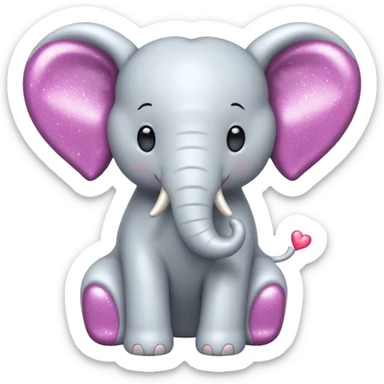 White Elephant with a glitter heart  sticker