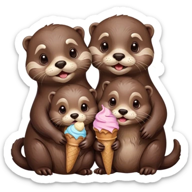 mom and dad otter with baby otter and all eating ice cream and with a bow sticker
