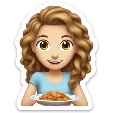 White girl blue eyes brown hair eating spaghetti  sticker