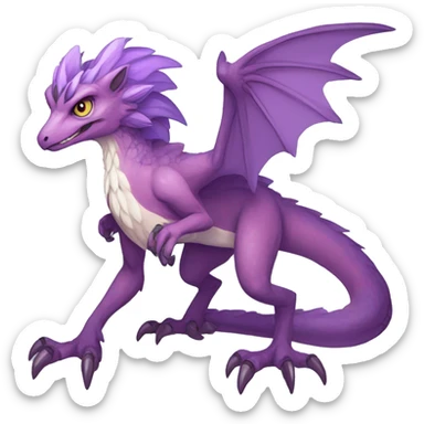 Mauve-violet-colored anthro-raptor-dragonkin-scalie-sona-Fakémon-hybrid with a mane on head and back full body sticker