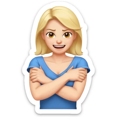 arms crossed holding neck laughing angry women sticker