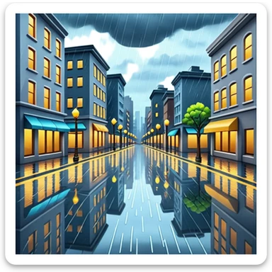 A photo realistic city with rainy skies sticker