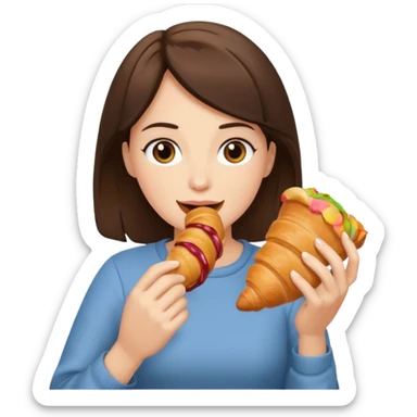 brunette woman eating croissant sticker