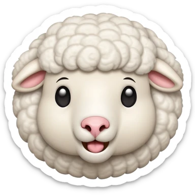An emoji of a sheep with its mouth open, making a 'mee' sound. The sheep has fluffy white wool and expressive eyes, with a cute and playful design sticker