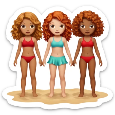 Four girls on the beach, one with wavy red hair, another dark blonde, another brown and another with curly hair sticker