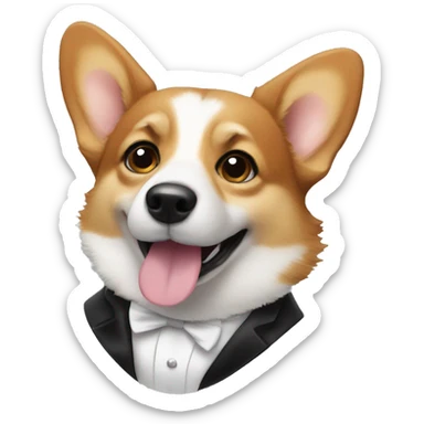 Corgi in tuxedo with an Oscar  sticker