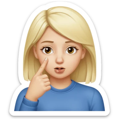 white blonde girl holding onto her nose with her index finger and thumb because something stinks  sticker