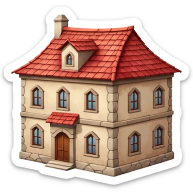 old, tall crooked building with red roof.




 sticker