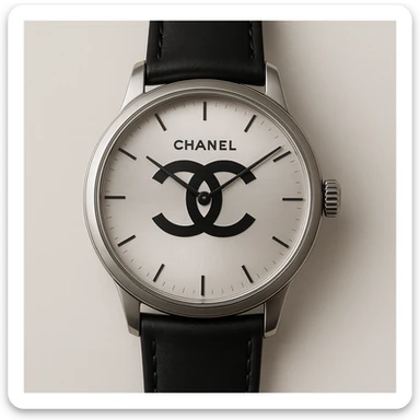 a classic wristwatch with the Chanel double C logo on the face, sophisticated design sticker