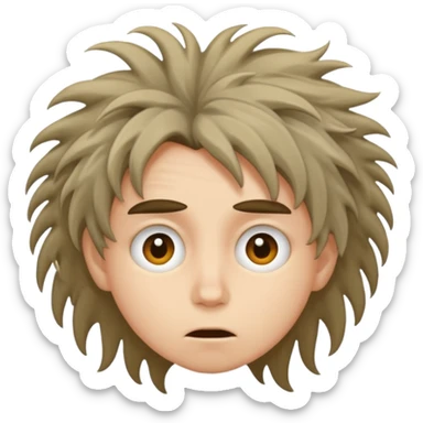 a person with a wild weird expression and messy hair sticker