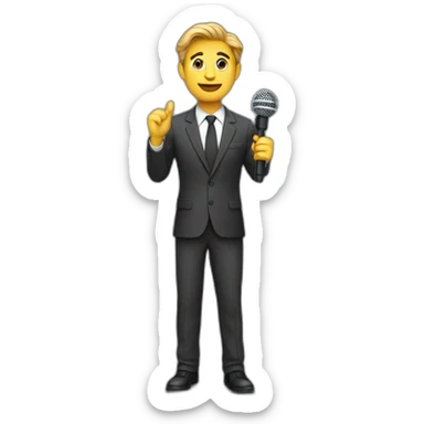 journalist standing confidently while holding a microphone. The journalist should be in professional attire sticker
