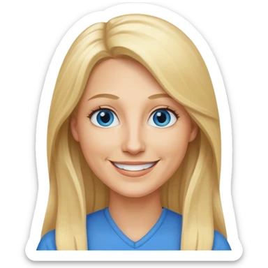 a 40 year old teacher with long blonde hair and blue eyes long face sticker