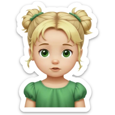 Blond baby girl with messybun green dress sticker