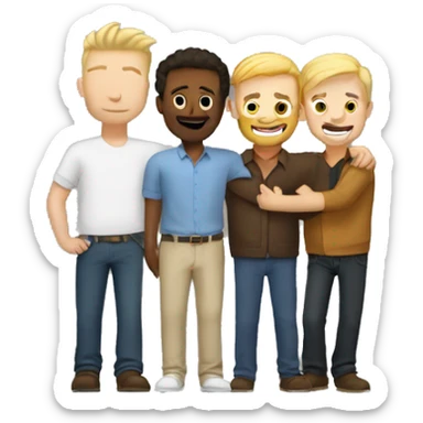 white men hugging, a blond short men and a brown tall men  sticker