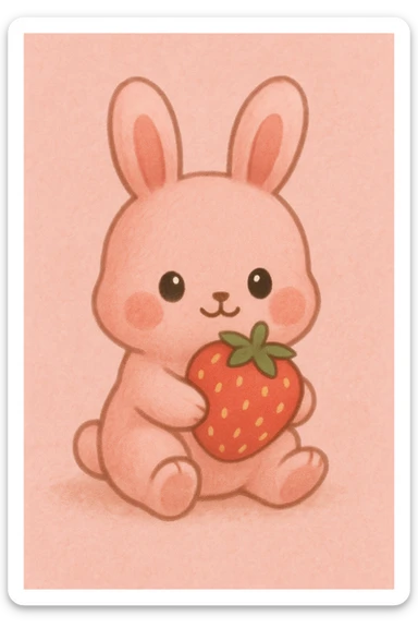 pink bunny holding strawberry sticker