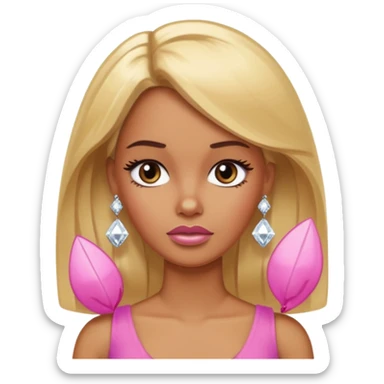 Sad frowning brown skin blonde barbie with diamond stud earrings sticker