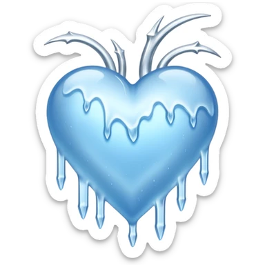 An ice blue heart with frost spidering across it and icicles dripping from it sticker