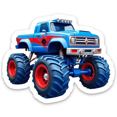 Avenger - Monster Jam (Model Year: 2021) (Iconic colour: Blue and red) - A dynamic monster truck with a split-color scheme: predominantly blue accented by bold red elements. Focus on strong, angular lines and vivid contrasting colors that evoke high energy and a futuristic, rebellious style. sticker