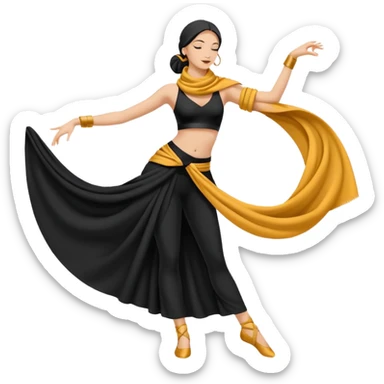 Minimalistic flat vector icon, iOS style, thin black contour on white background. Silhouette of a dancer with scarf or hip belt. Clean, no text, no shadows sticker
