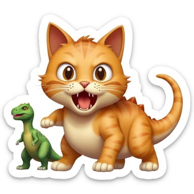 cat attacking dinosaurs  sticker