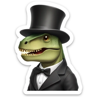 dinosaur wearing two top hats and eating cheese smugly sticker