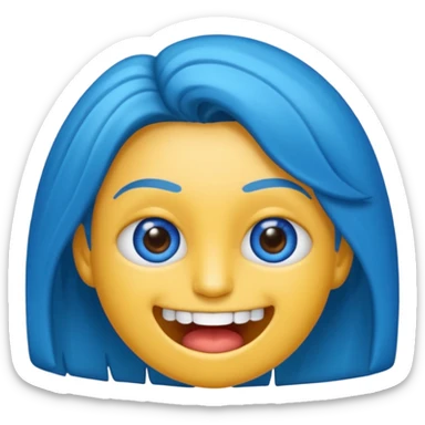 2D de gorillaz como emoji,cabelo azul bagunçado espetado ,olho totalmente branco e espaço grande entre os dentes ,com nariz e sobrancelha preta grossa sticker