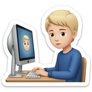 boy using a desktop computer sticker