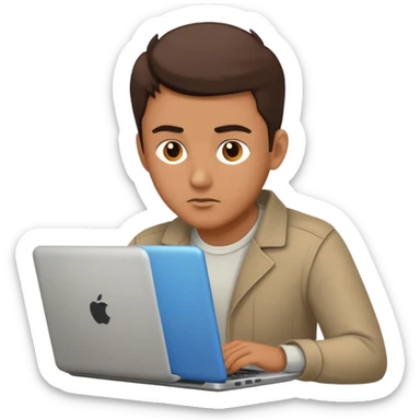 male technologist working on a laptop sticker