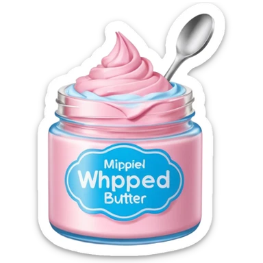 Una miniatura fotorrealista de una manteca de color rosada, azul corporal batida combinados de forma batida hasta arriba en un tarro de vidrio sin cuchara. Estilo: postre, arte, colores vibrantes. sticker